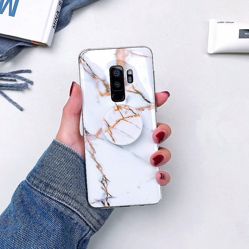 Ốp lưng họa tiết đá hoa lấp lánh có chân đỡ dùng cho Samsung S7 Edge S8 S9 S10 Plus Note 8 Note 9