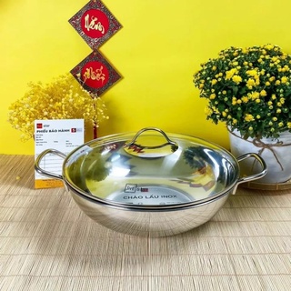 Chảo Lẩu Xào Sâu Lòng 3 đáy inox 430 Fivestar 24/26/28/32cm Đáy Từ Nắp Kính