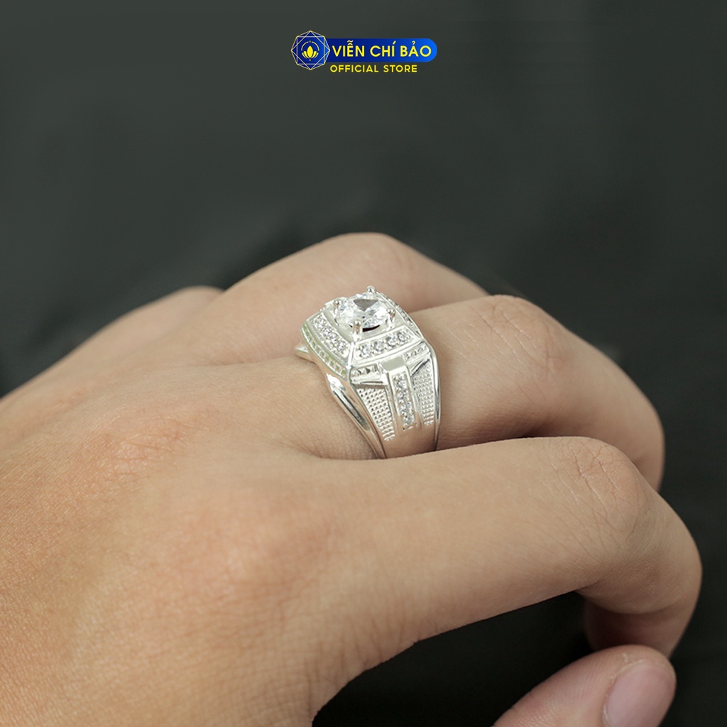 Nhẫn bạc nam đá tròn một hàng đá chất liệu bạc 925 thời trang phụ kiện trang sức Viễn Chí Bảo N300008