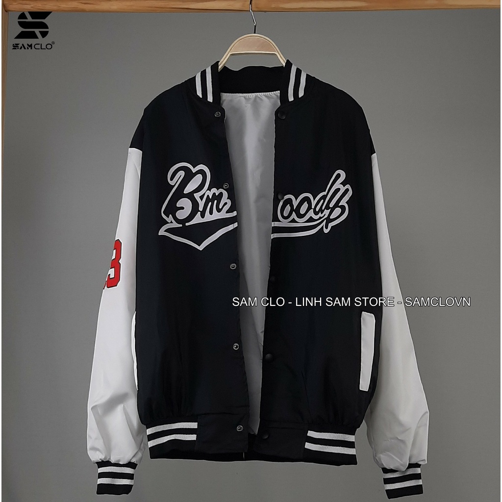 Áo khoác dù bomber 2 lớp nam nữ SAM CLO phong cách bóng chày form rộng unisex mặc cặp - couple in bts đen