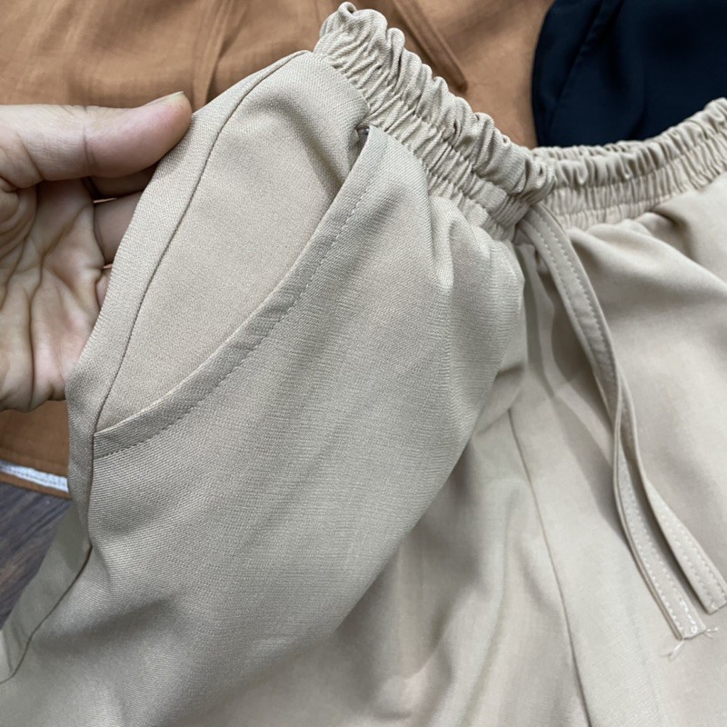 Quần shorts nữ vải thô đẹp ống rộng cạp chun siêu mát