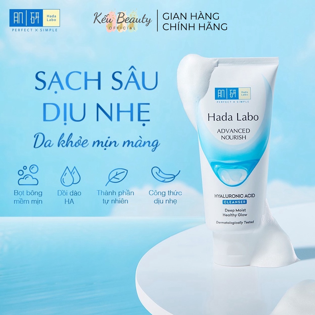 Sữa rửa mặt dạng kem Hada Labo giúp dưỡng ẩm sâu Advanced Nourish, Perfect White Acne Care, Pro Anti Aging, Cleanser 80g