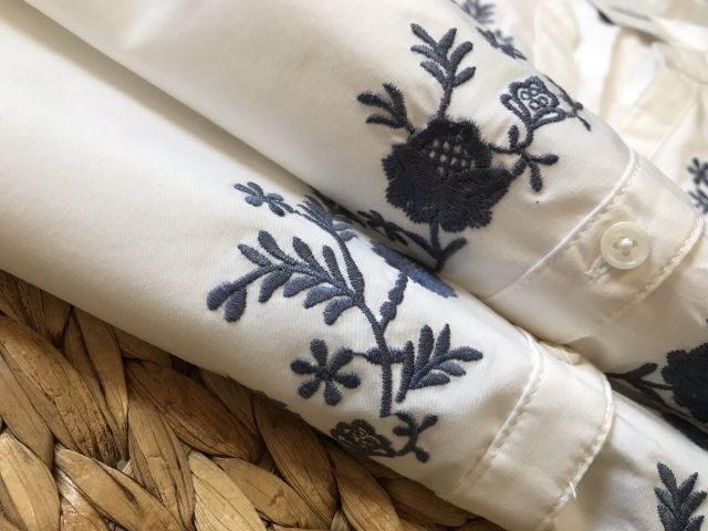 Áo sơ mi nữ trắng thêu tay nơ SHOJO