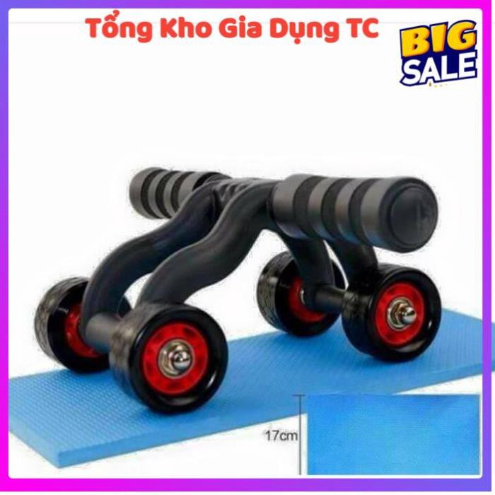 Con lăn tập bụng 4 bánh siêu chắc tặng kèm thảm