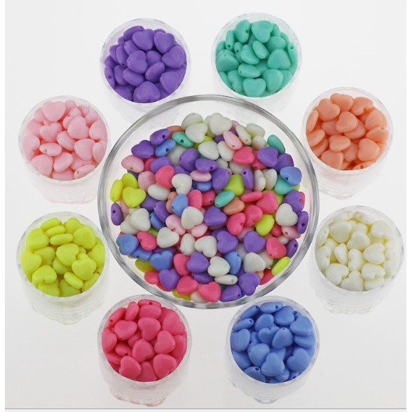 Bộ 30 Hạt Nhựa Hình Trái Tim 14mm Nhiều Màu Làm Trang Sức Thủ Công