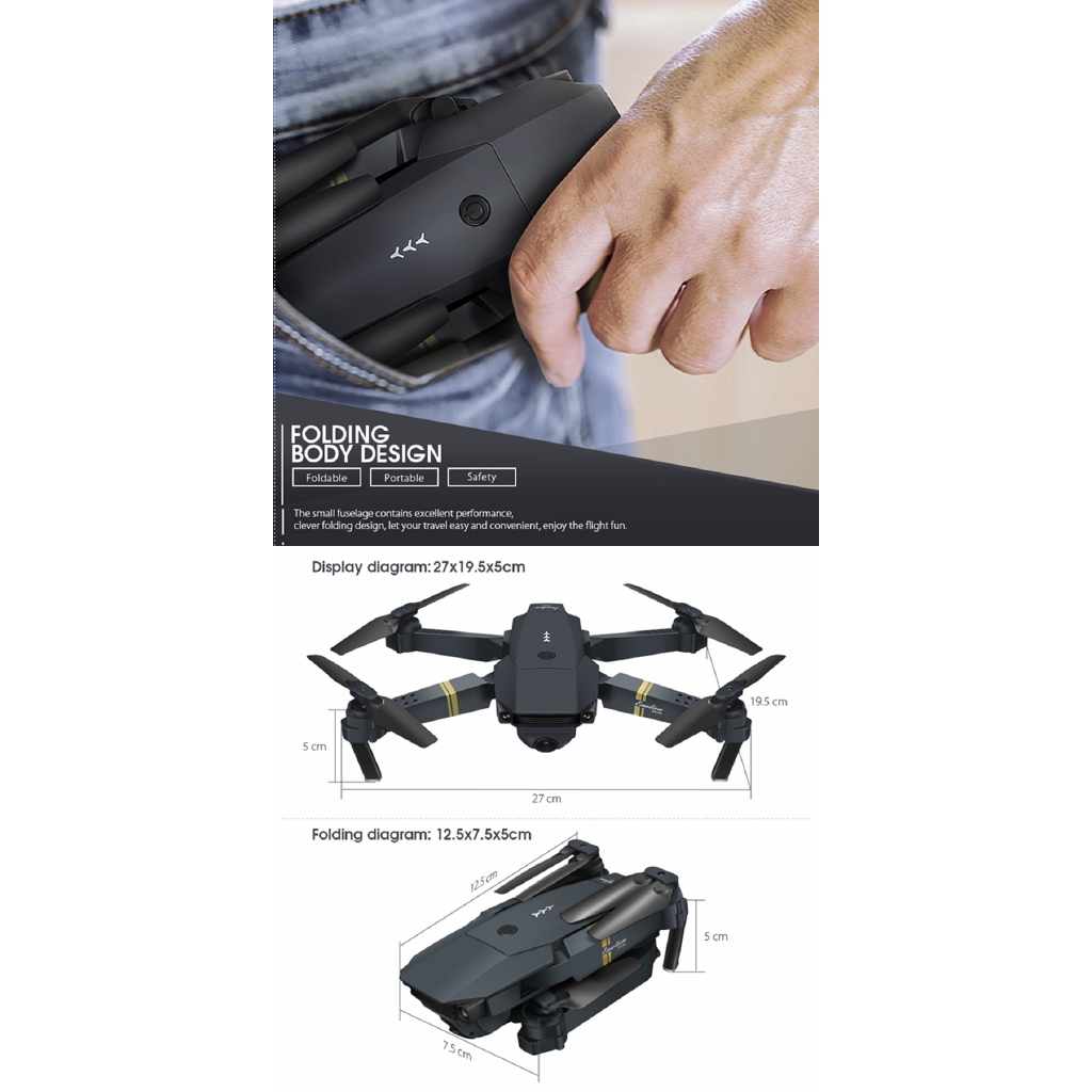 Máy quay phim DDG Pocket Drone LX808 - WIFI 720P | BigBuy360 - bigbuy360.vn