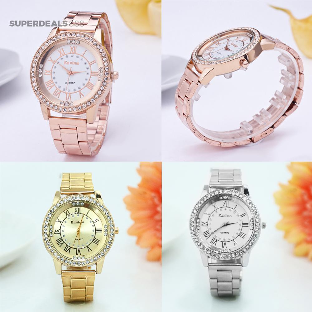 Đồng Hồ Analog Máy Quartz Nữ Đính Hột Xoàn Dây Thép Không Gỉ Thời Trang