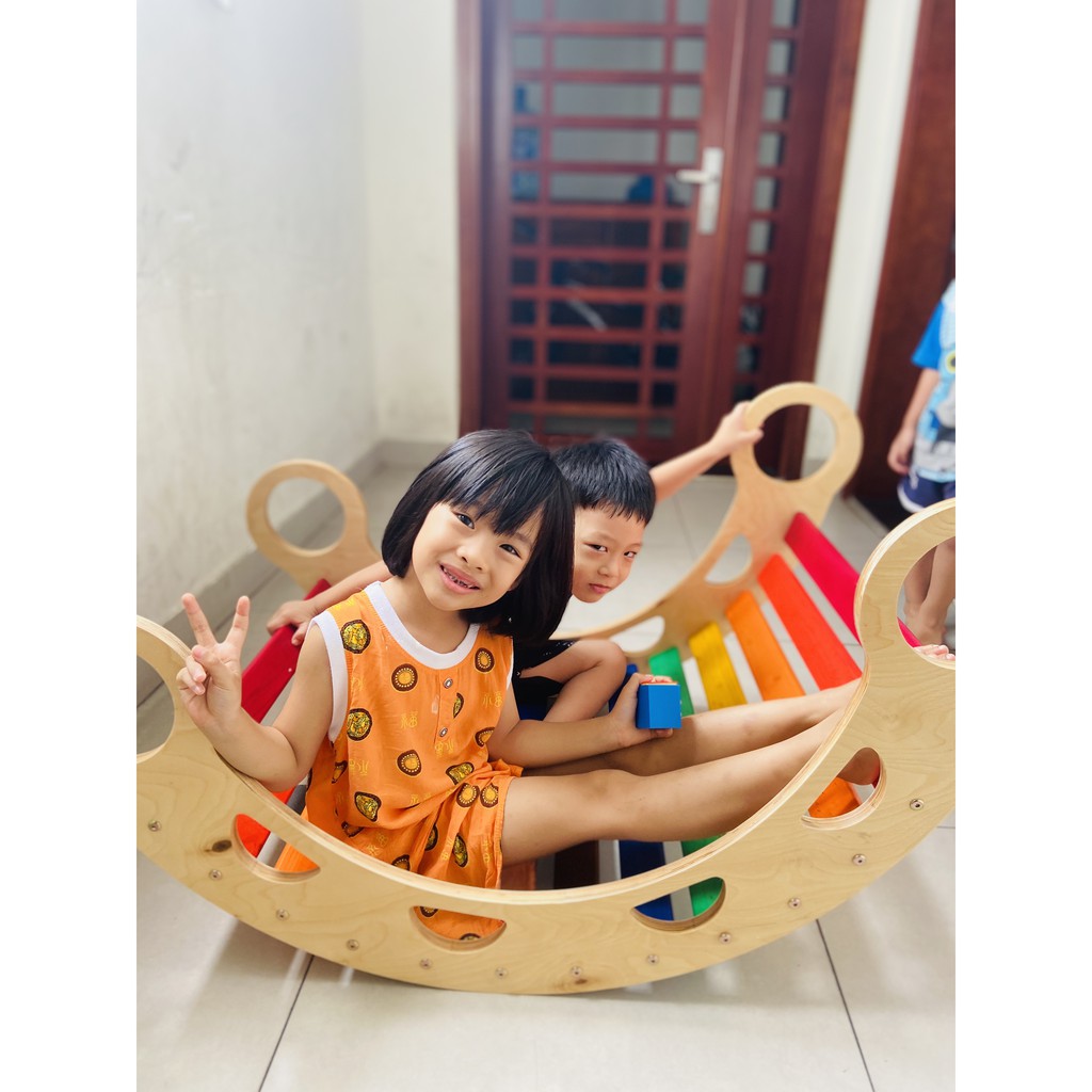 Bập bênh cầu vồng cho bé gỗ tự nhiên, bập bênh gỗ Rainbow Pikler