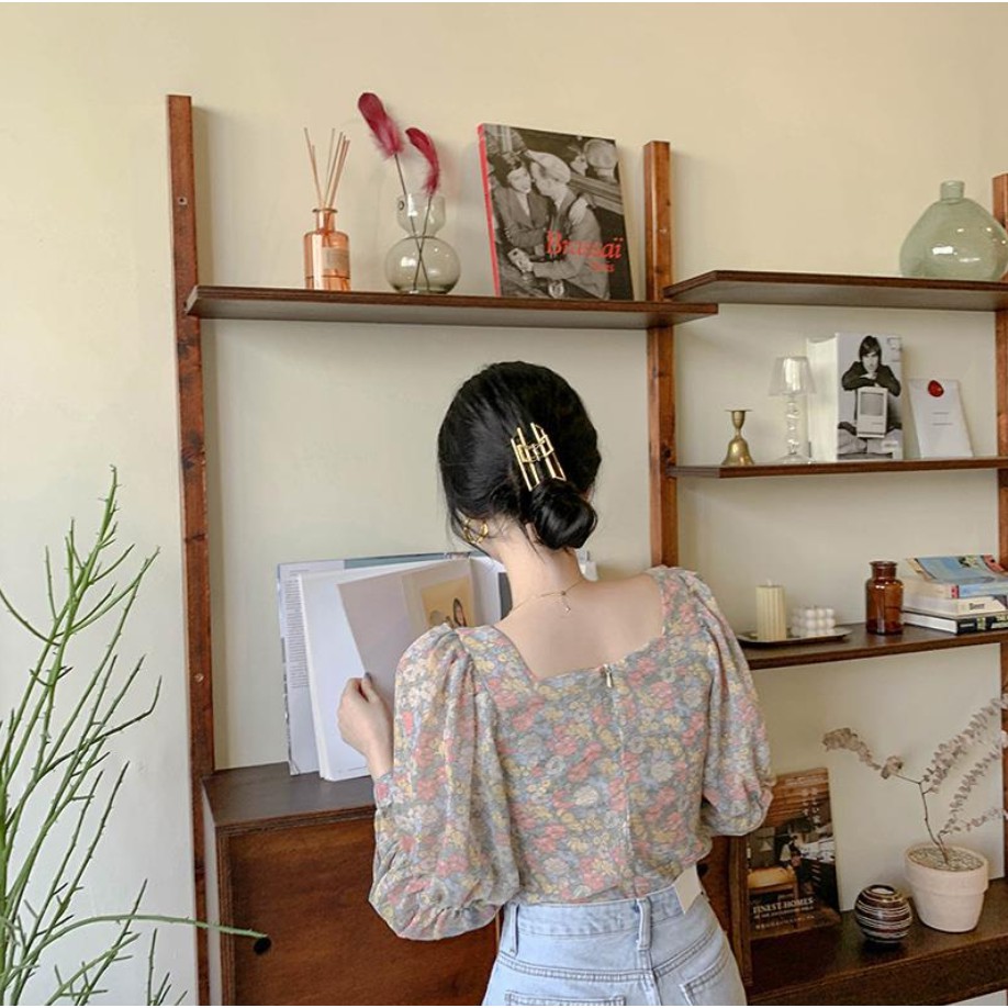 Áo chiffon dài tay họa tiết hoa phong cách thời trang hè ngọt ngào dịu dàng