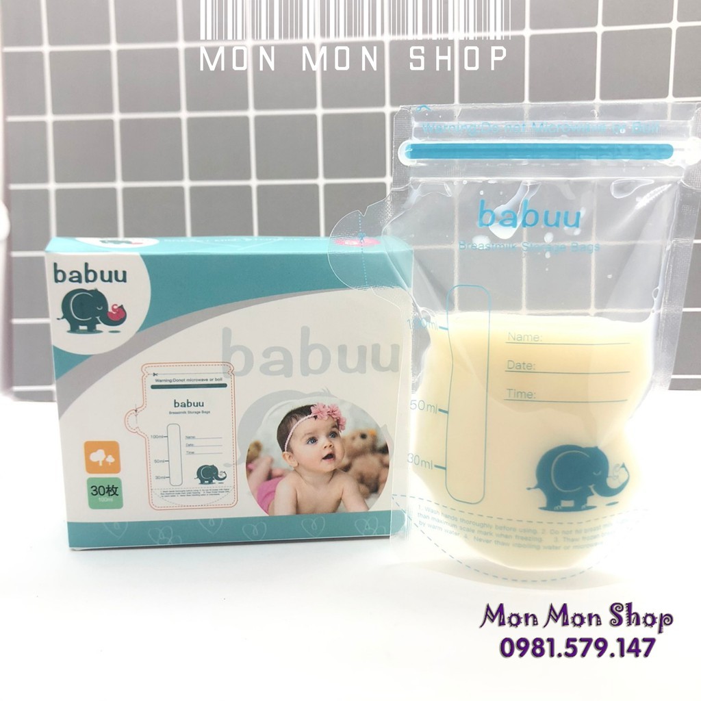 [Sỉ giá tốt] Combo 10 hộp túi trữ sữa Babuu Baby Nhật 100ml (30 túi/hộp )