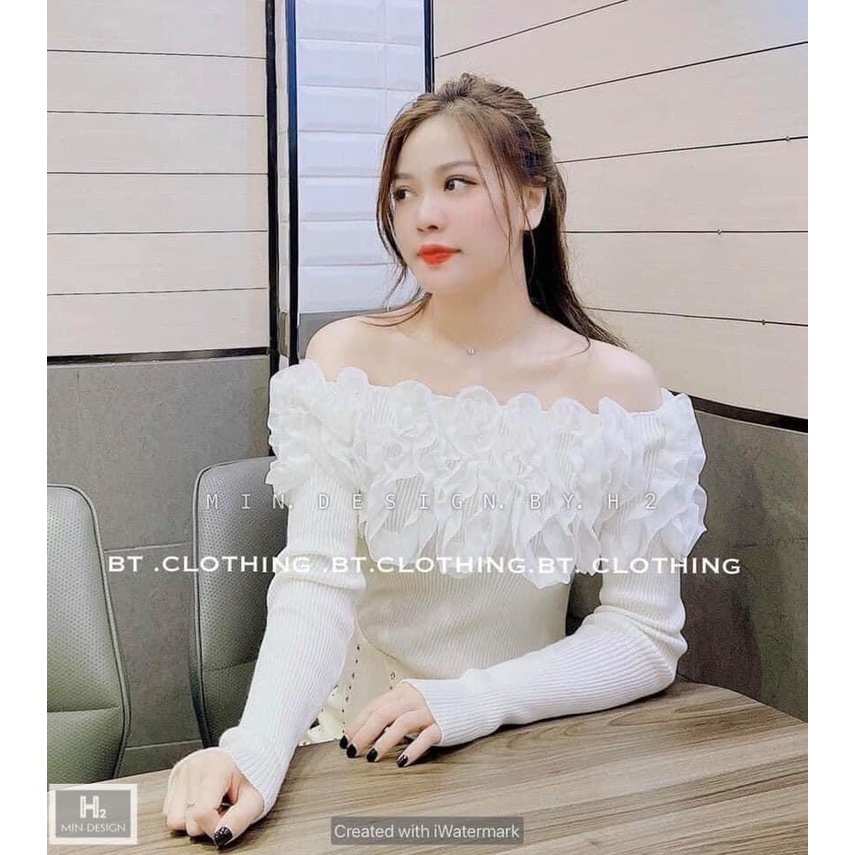 Áo trễ vai viền bèo tiểu thư