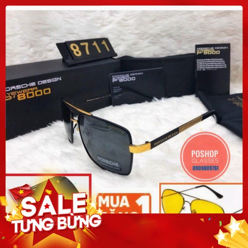 -Hàng nhập khẩu ❌POSHOP❌KÍNH MÁT NAM VUÔNG CAO CẤP PORSCHE 8711 Tròng POLAROID chống uv400 chống chói + TẶNG KÍNH ĐÊM Li