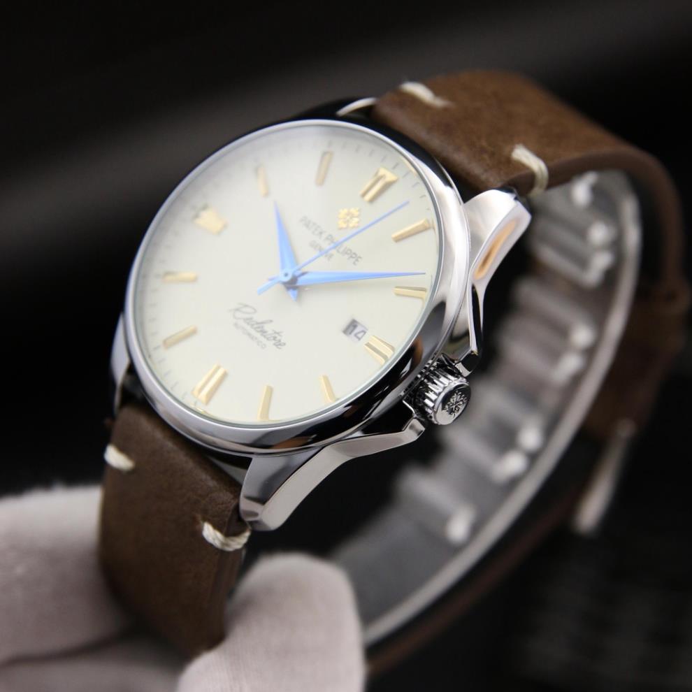 Đồng Hồ Nam Patek Dây Da Bò Mill Cao Cấp - Có Lịch Ngày, - Siêu Mỏng 8mm - Bảo Hành 12 Tháng