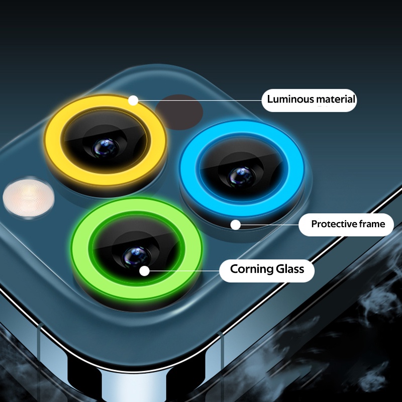 Vòng kim loại màu dạ quang bảo vệ camera thích hợp cho iPhone 13 12 11 Pro Max 12 13 Mini