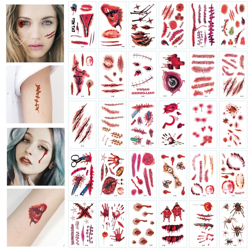 Halloween Hình Xăm Vết Sẹo Hình Xăm Vui Nhộn Hình Xăm Vết Sẹo Hình Xăm Dán Thực Tế