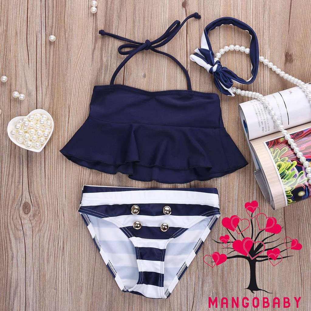 Bộ Đồ Bơi Bikini Màu Xanh Navy Thời Trang Cho Bé Gái 0 Tuổi