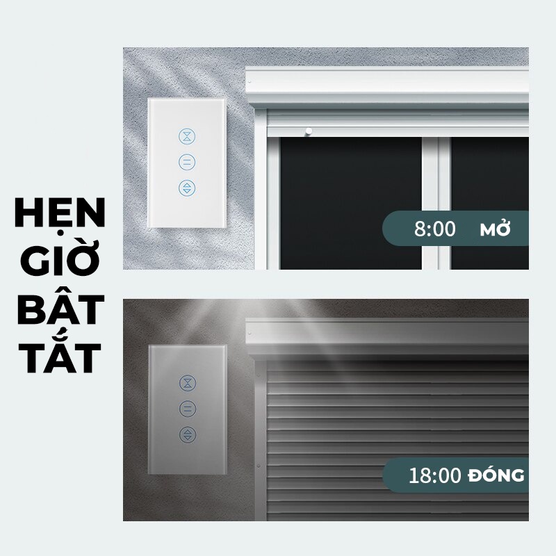 Công tắc cửa cuốn Tuya Wifi/ Zigbee Akia - Điều khiền từ xa, Hẹn giờ bật tắt, Kết nối app Smart Life, Viền nhôm mặt kính