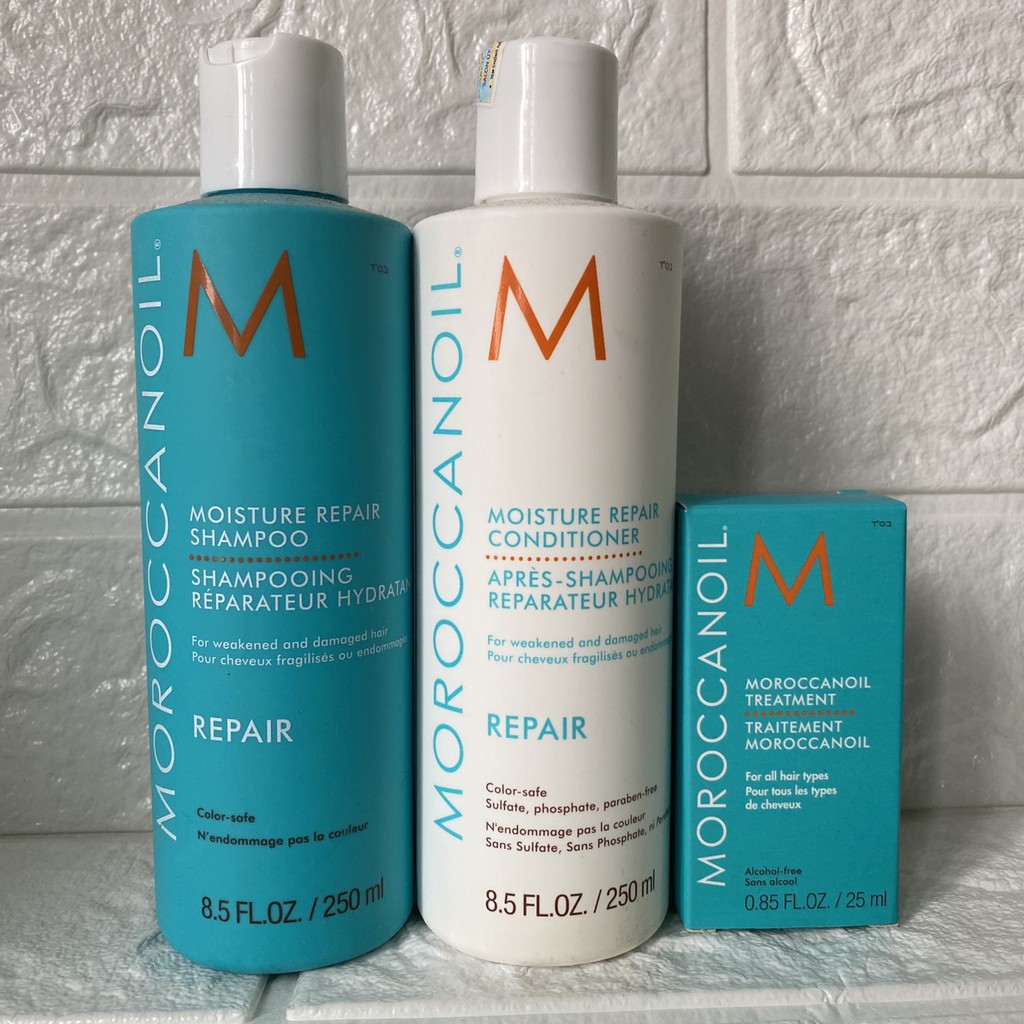 Chính hãng  Combo Gội xả phục hồi độ ẩm Moroccanoil Repair 250mlx2 + Tinh dầu Moroccanoil Treatment 25ml