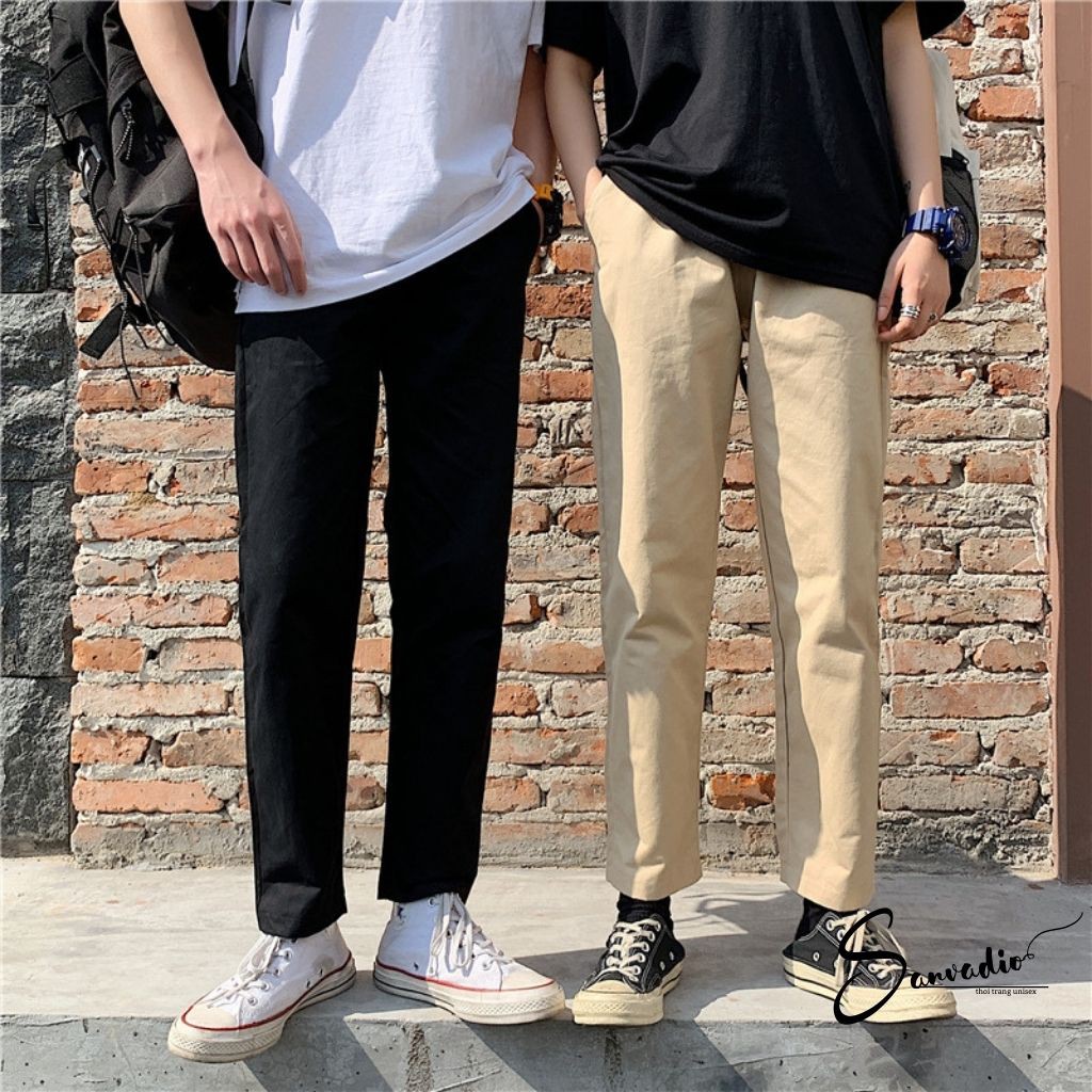 Quần baggy kaki nam SANVADIO hàn quốc Ống Suông Unisex - Kiểu quần kaki đen và be QD05