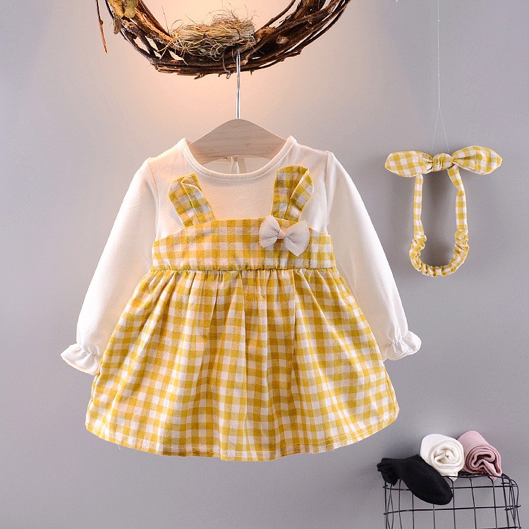 Váy thu đông bé gái họa tiết kẻ caro tai thỏ kèm xinh xắn dành cho bé 1-3 tuổi VT01