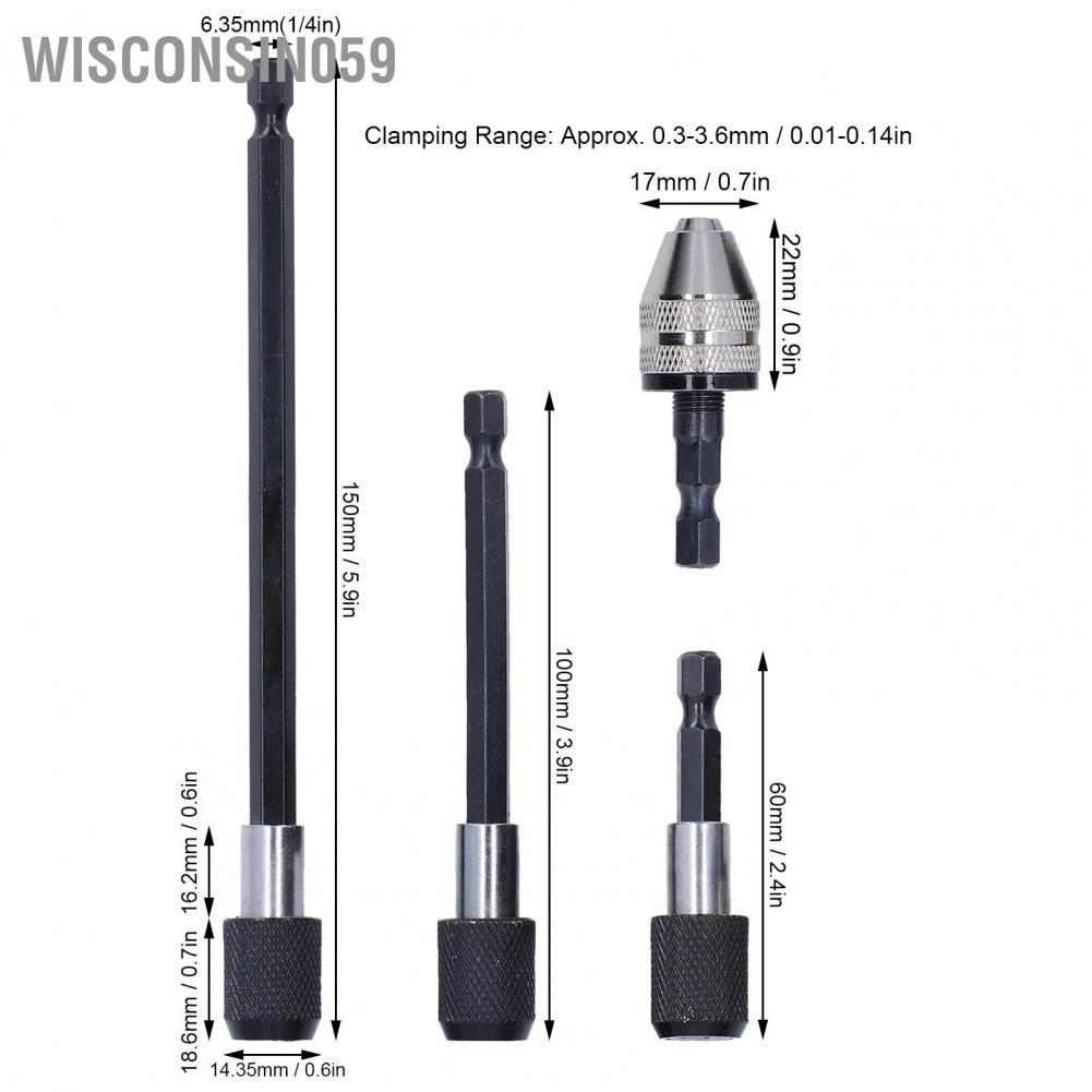 Wisconsin059 1/4in Hex Shank Drill Bit Extension Set Power Tool Magnetic Adapter Holder with Quick Chuck