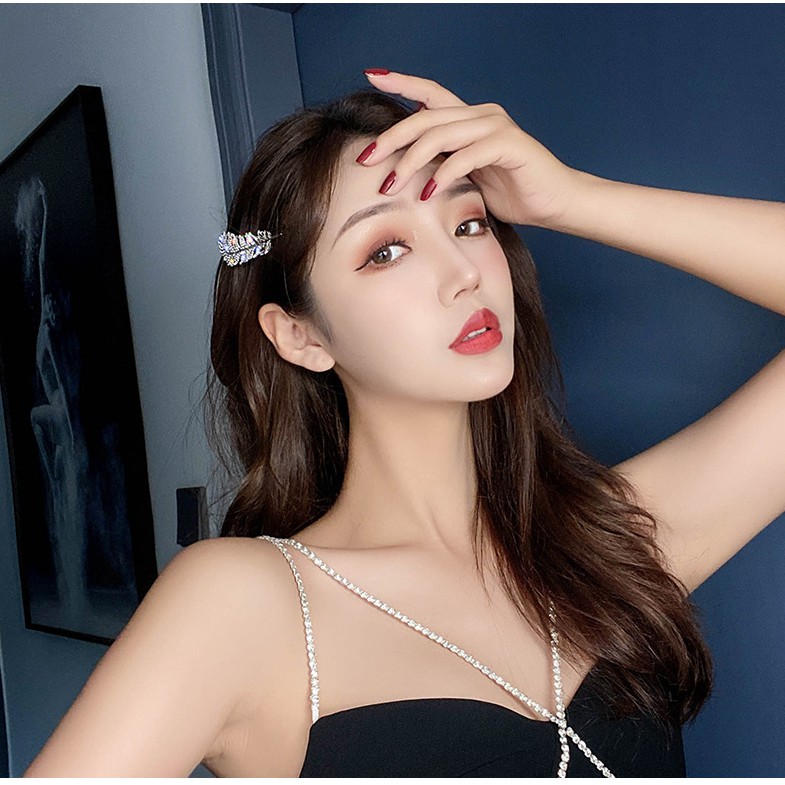 [Hot&amp;Hiếm] 1 kẹp tóc nữ lông vũ đính đá siêu xinh lấp lánh
