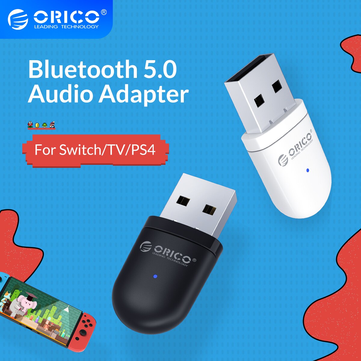 [ORICO] Bộ chuyển đổi âm thanh USB Bluetooth 5.0 cho máy tính Nintendo Switch PS4 PC Máy tính xách tay Chế độ TV Hỗ trợ kết nối kép cho PC Hỗ trợ máy tính kết nối Bluetooth（BTA-SW01）