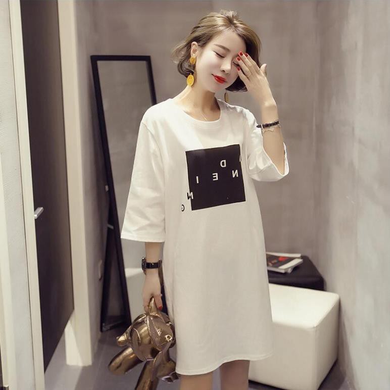 Váy dáng xuông,Váy Cotton Nữ In Chữ đi biển, đi chơi, dạo phố 1757 new