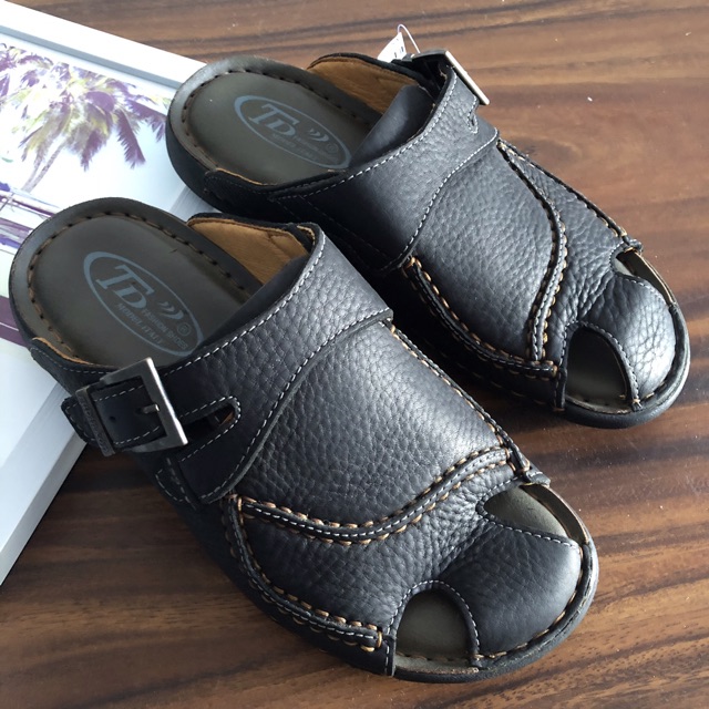 Dép da bít mũi da thật đế siêu êm và bền dành cho người trung niên và lớn tuổi