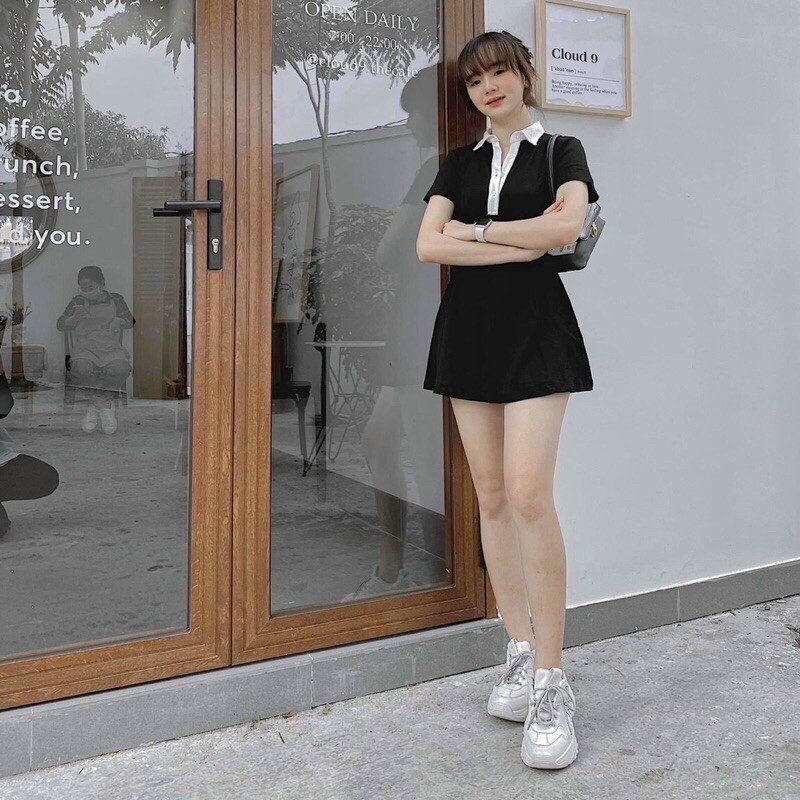 Váy polo đen phối cổ trắng | BigBuy360 - bigbuy360.vn