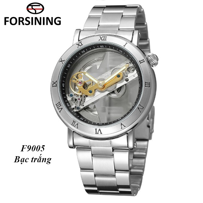 Đồng hồ cơ nam lộ máy Forsining F9005 2 kim máy trong suốt