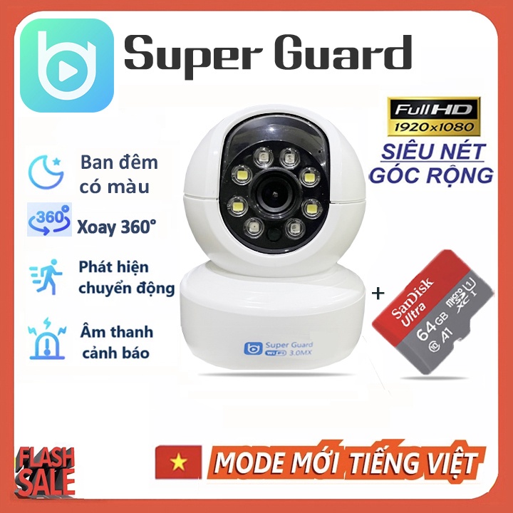 Camera IP Super Guard SP036 Full HD 1080p Wifi Góc Rộng Xoay 360 độ-ĐÀM THOẠI 2 CHIỀU- BAN ĐÊM CÓ MÀU- Kèm Thẻ 64GB