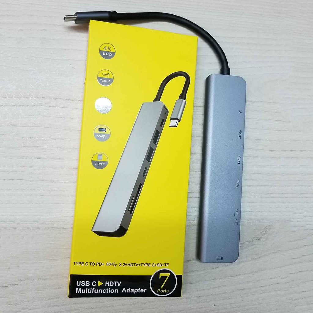 Hub USB Type-C 7in1 Cổng HDMI 4K 60Hz/ USB 3.0/ SD/ TF/ PD 50538 - 7in1-1 60Hz