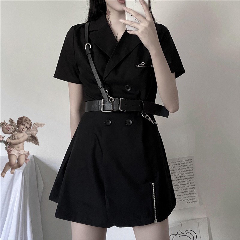 (Hàng Đẹp)Ảnh thật 4 hình cuối-HC307.Áo retro cổ vest dáng dài kèm đai phong cách Harajuku