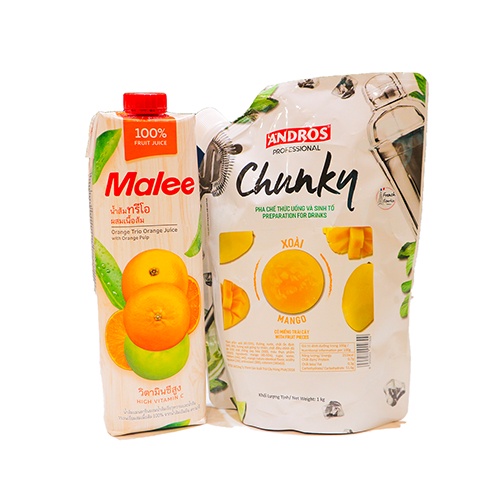 Bộ đôi Nước ép Cam Malee chai 1L và sinh tố Chunky Xoài 1kg. Hàng công ty có sẵn giao ngay