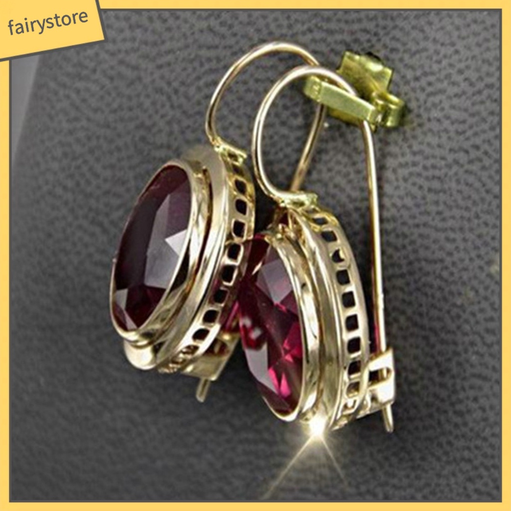 1 Đôi Bông Tai Hợp Kim Đính Đá Hình Oval Màu Đỏ Sáng Bóng Thời Trang Cho Nữ
