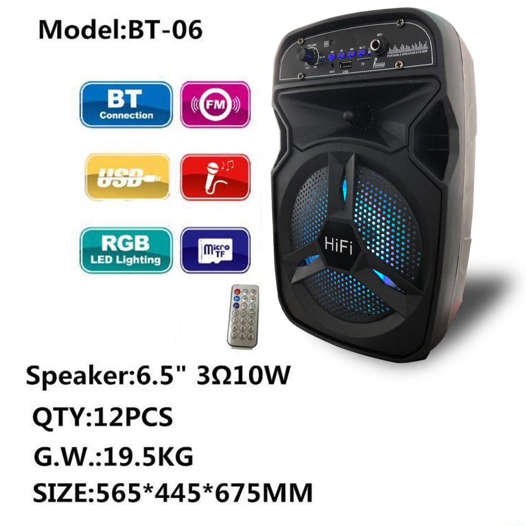 Loa bluetooth BT-06 tặng kèm Micro hỗ trợ chức năng FM kết nối thẻ nhớ TF cổng USB dây AUX Karaoke Remote điều khiển