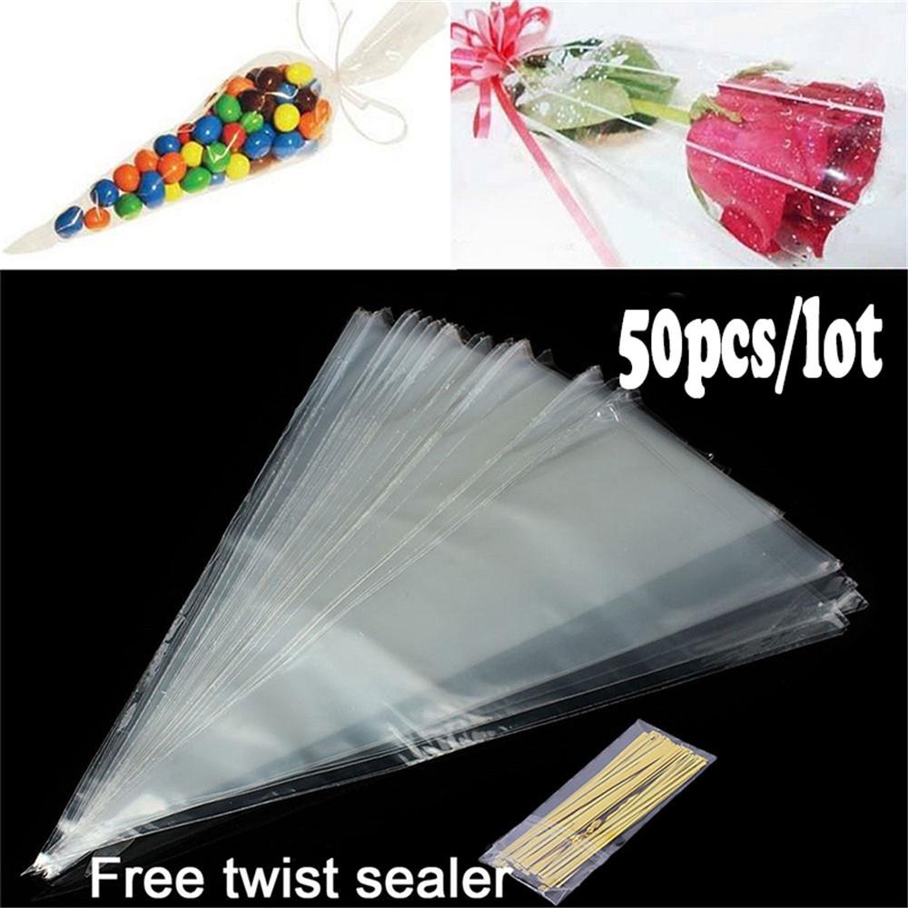 50 Túi Bóng Kính Trong Suốt Đựng Bắp Rang Bơ Thắt Dây Xoắn Độc Đáo