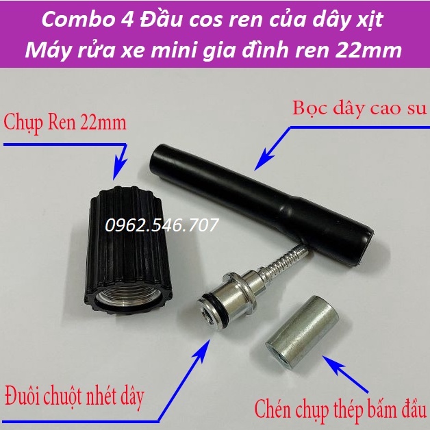 Đầu cos ren trong 22mm của dây xịt máy rửa xe mini gia đình
