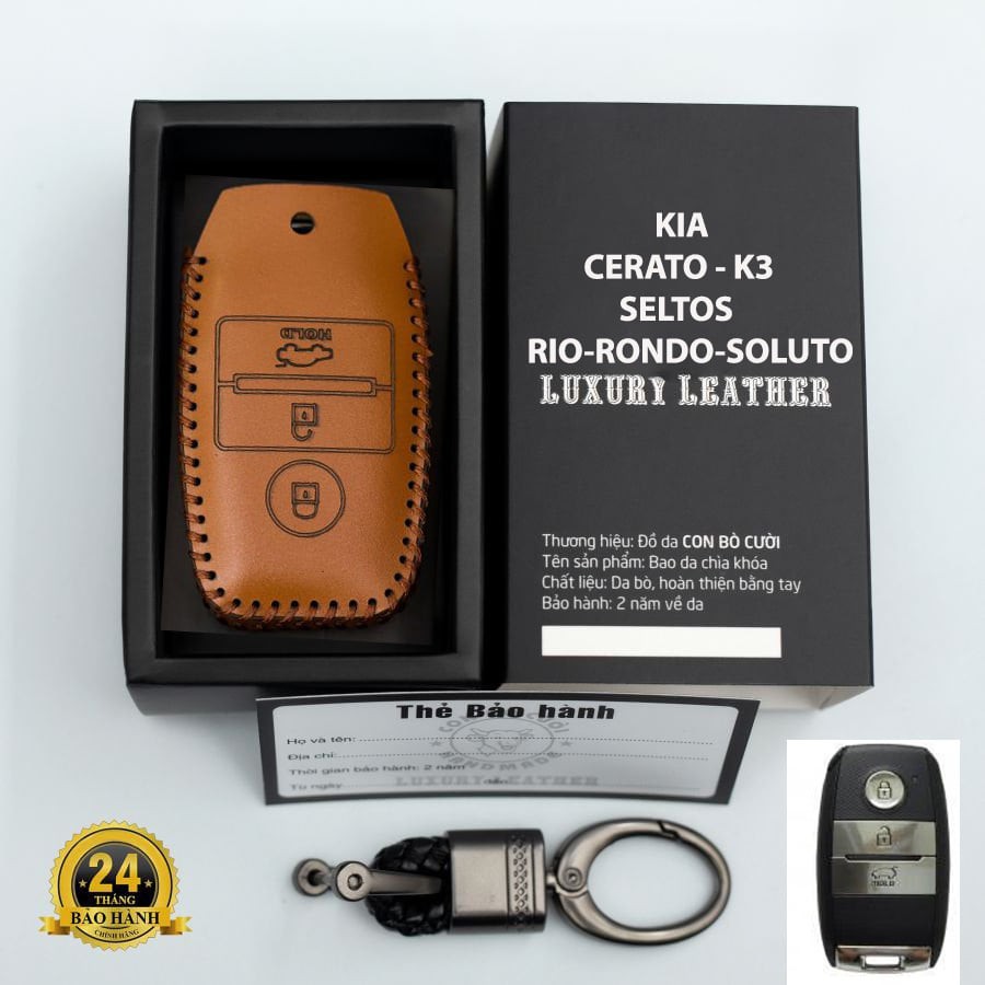 Bao Da Chìa Khoá  KIA Cerato - Kia 3 - Rondo - Rio - Smart Key -  Da Thật 100% - May Thủ Công