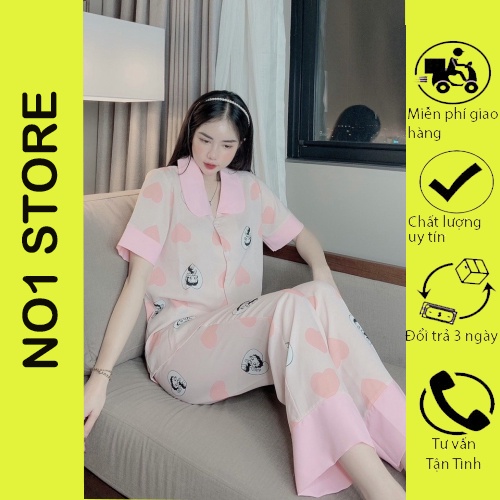 Đồ bộ pijama lụa ngủ mặc trong nhà tây cộc quần dài bigsize hoa văn cổ sen cute xinh đẹp nguyên liệu Kate No1 Store
