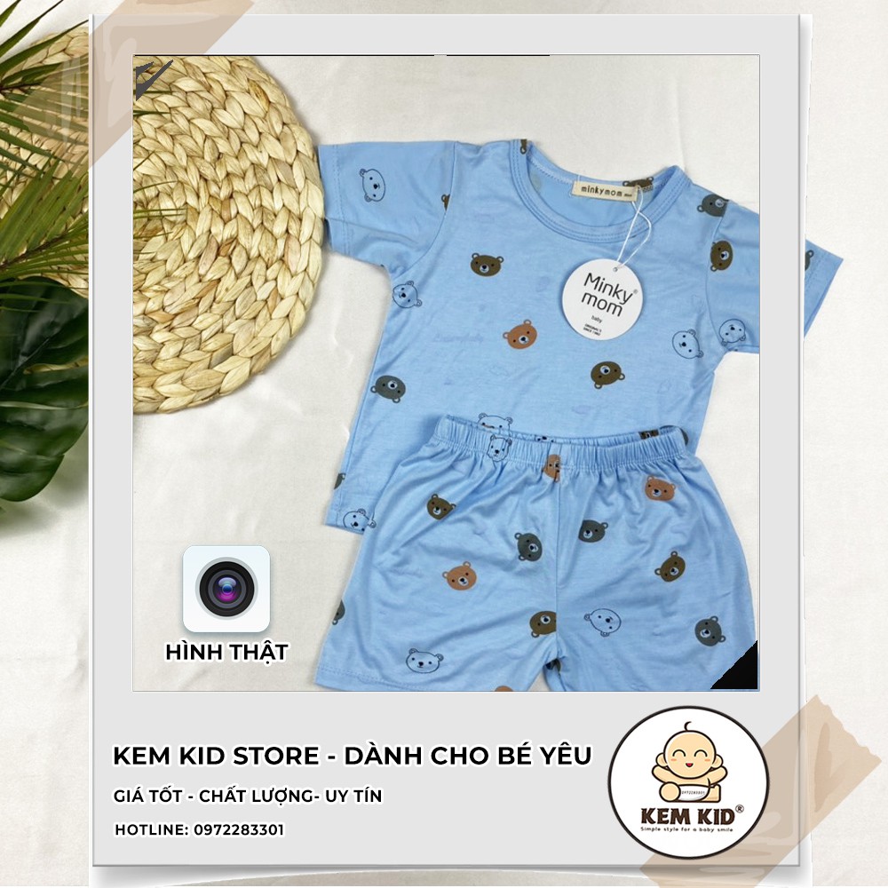 Bộ Minky Mom cộc hình gấu, vải thun lạnh siêu mát, mềm mịn thấm hút mồ hôi cho bé