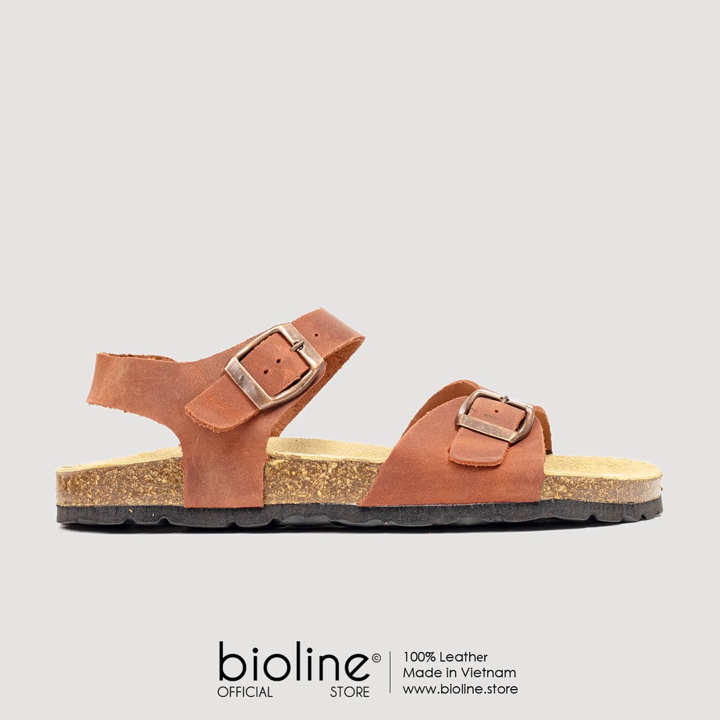 [Da bò thật] D23 - Dép sandal đế trấu Birken da bò thật Unisex - Đế trấu - Bioline Official Store