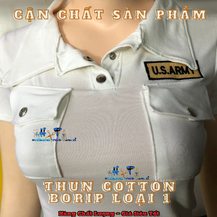 Áo thun croptop cổ bẻ phlối cúc bấm thêu logo mẫu mới thời trang 2020 | BigBuy360 - bigbuy360.vn