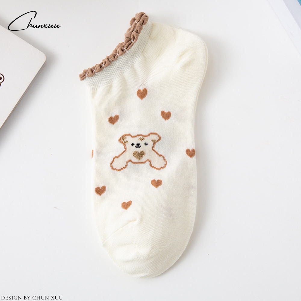 Tất nữ cổ ngắn cổ viền bèo họa tiết gấu dễ thương vải cotton co dãn ChunXuu - T10