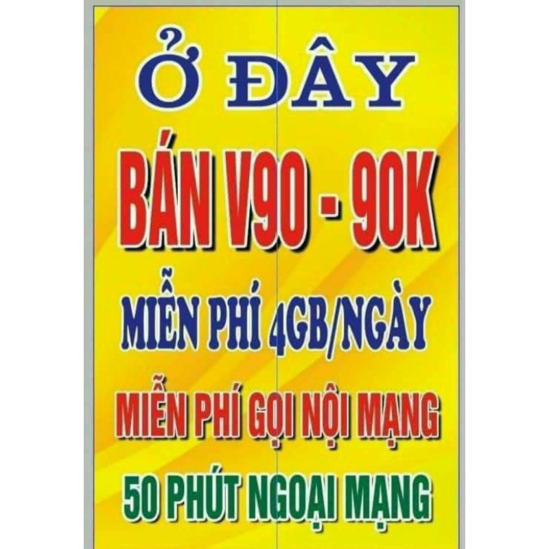 Sim 4G Viettel gói V90 mới 120GB/tháng, free gọi nội mạng, 90k/tháng