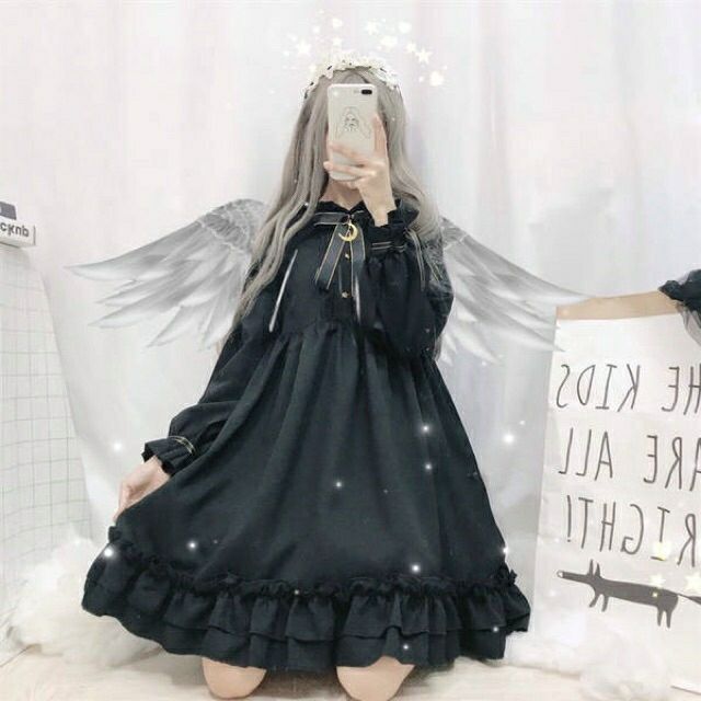 [Sẵn] Đầm Lolita Gothic Nơ Trăng Sao