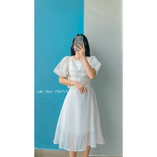 đầm midi trắng xoè