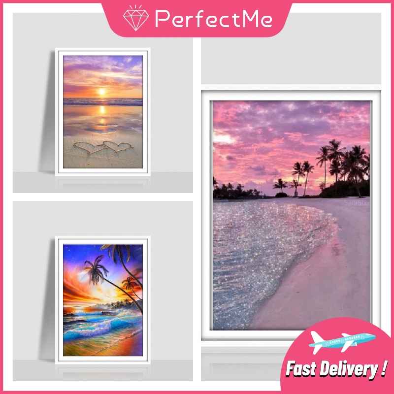 Bộ Tranh Đính Đá 5D Tự Làm Hình Phong Cảnh Biển 30x40cm Trang Trí Nhà Cửa