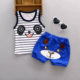 Com bo gấu kẻ hang mặc hè cho bé